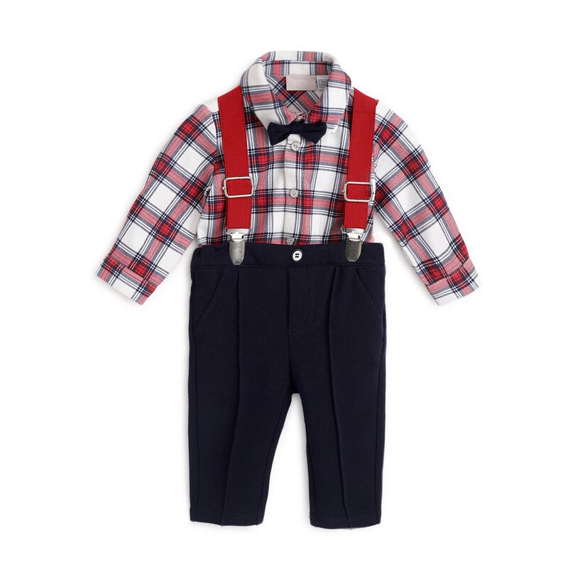 Boys Medium Blue Checkered Shirt with Long Pant image number 0